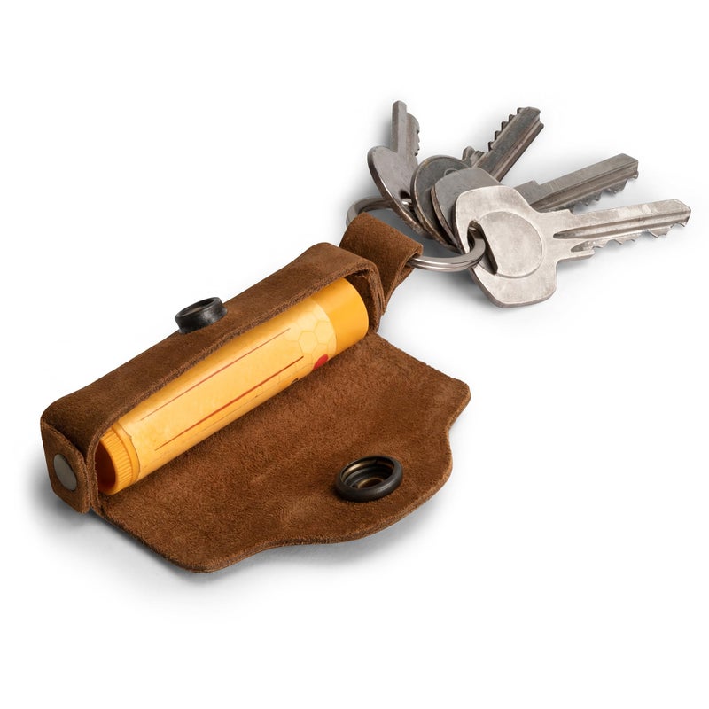 Hide & Drink, Rustic Leather Lip Balm Keychain Holder, Classic Vintage, Brass Metal Clasp (Swayze Suede) - Image 3